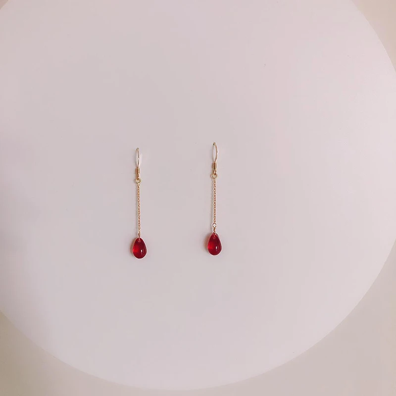 

Original design new silver inlaid garnet drop-shaped women's long earrings elegant charm personality jewelry accessories