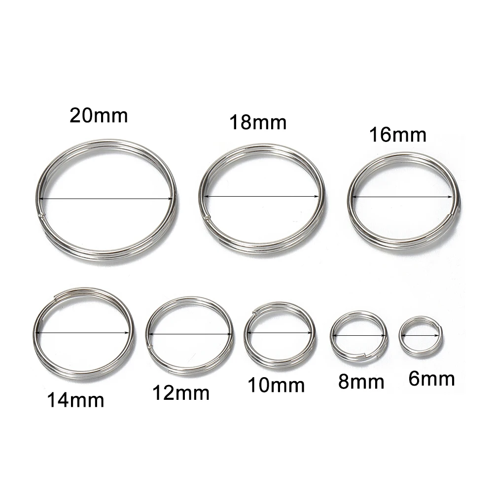 50pcs 304Stainless Steel Key Ring Connector Findings for DIY Keychain Making 10/12/18/20mm Douple Loop Circle Bezel Accessories