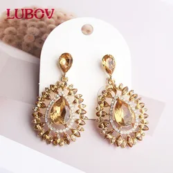 LUBOV Exaggerated opal Crystal Boucles Oreilles Pendan Earrings Women Personality Statement Drop Earrings Bijoux Acier Inoxydab