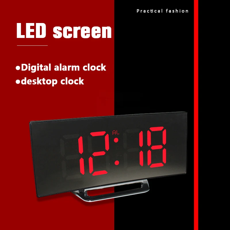 Curved LED Screen Alarm Clocks Digital Alarm Clock Desk Table Clock for Kids Bedroom Temperature Snooze Function Home Decor