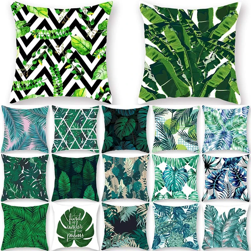 1Pcs Tropical Green Plants Pattern Decorative Cushions Pillowcase Polyester Cushion Cover Throw Sofa Decoration cover 40506