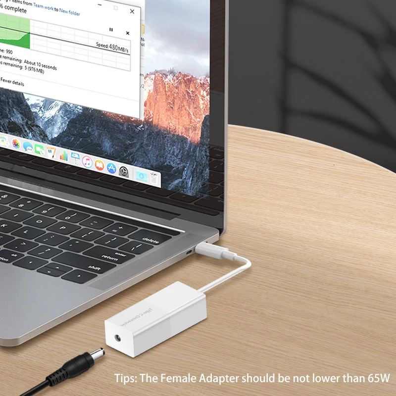 USB C타입 DC 전원 어댑터 컨버터, 맥북 아수스 HP 레노버 노트북용, 암-USB C 노트북 전화 어댑터, 65W, 5.5x2.5mm