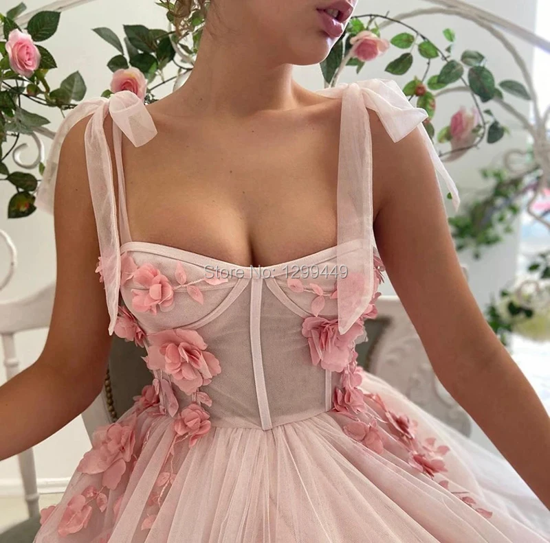 Eightale Roze Prom Dresses 2020 Spaghetti Band Bloemen A-lijn Meisje Party Jurk Voor Graduation Avondjurk Robe De Soire