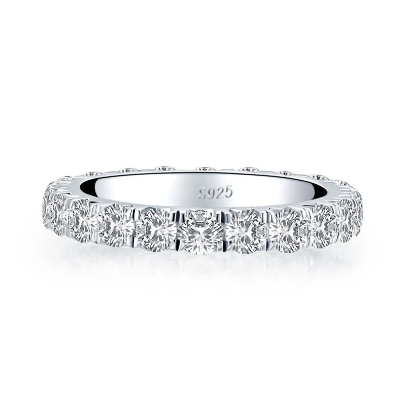 LESF-Bague de fiançailles et de mariage en argent regardé 925, diamant simulé, coupe ronde, invitation à l'éternité, 3.0mm