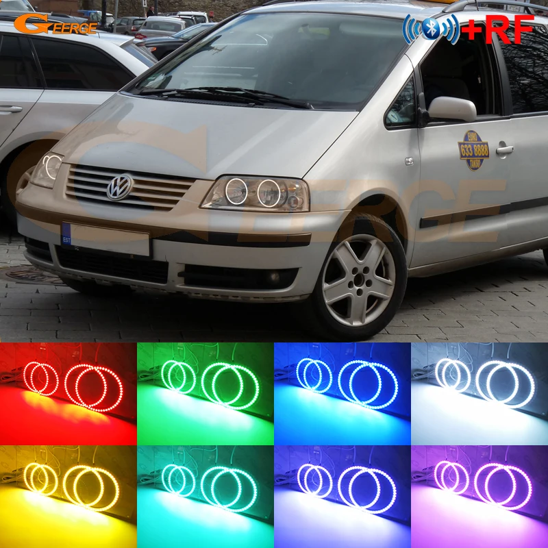 For Volkswagen VW SHARAN 7M Seat Alhambra BT App RF Remote Control Multi-Color Ultra Bright RGB LED Angel Eyes Kit Halo Rings