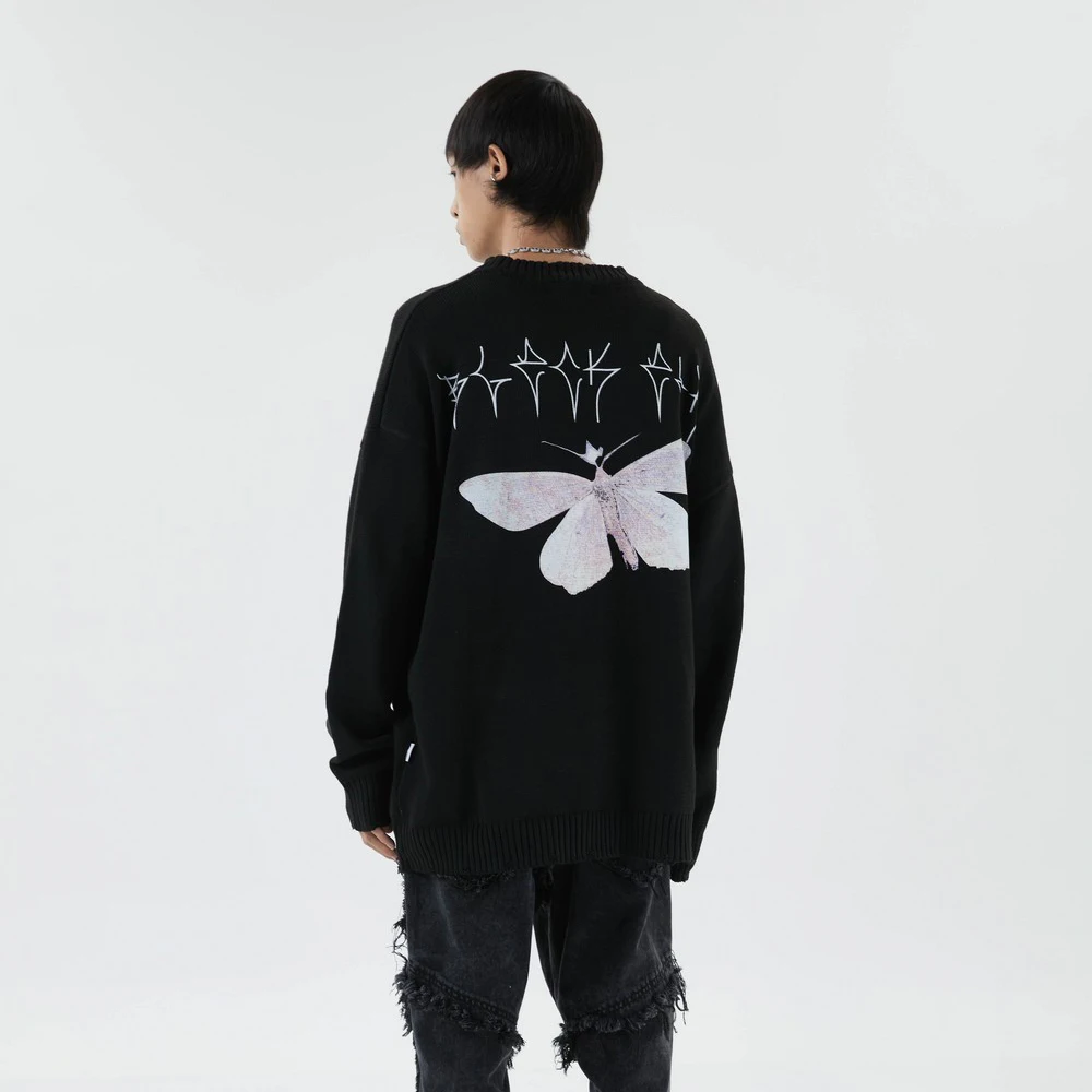 High Quality Punk Goth Butterfly Knitted Designer Oversized Harajuku Men Clothing Streetwear Mens Clothes Sweater Fashion New