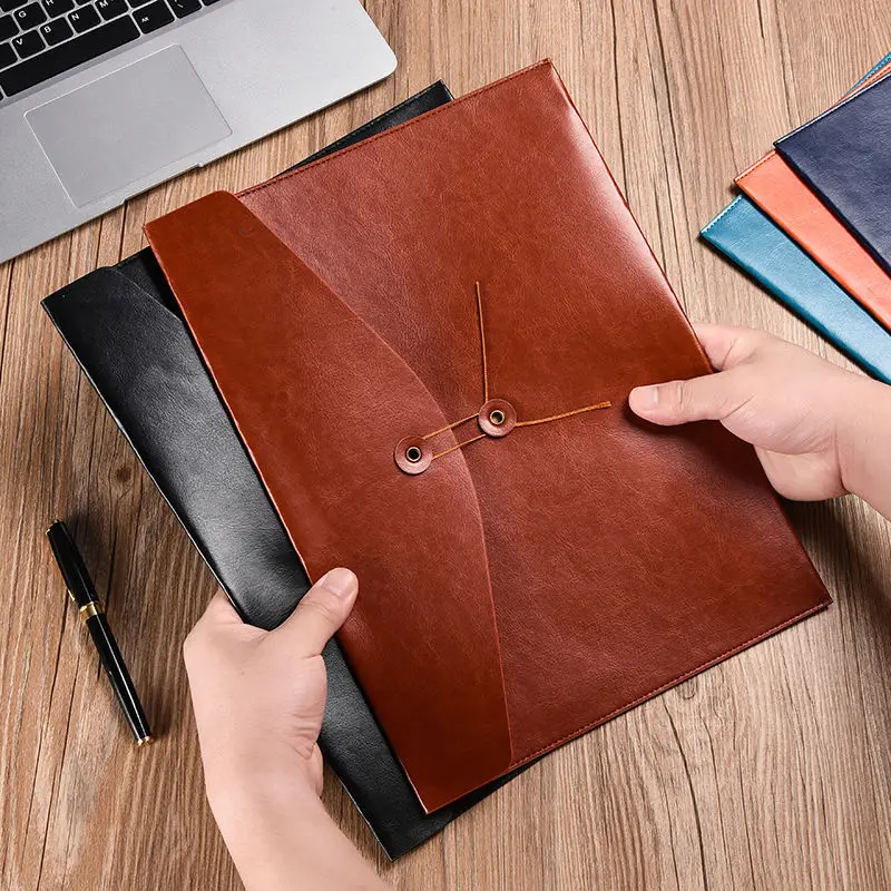 Solid A4 Big Capacity Document Bag Business PU Leather Paper File Folders Chemical Filing Products Student Gifts