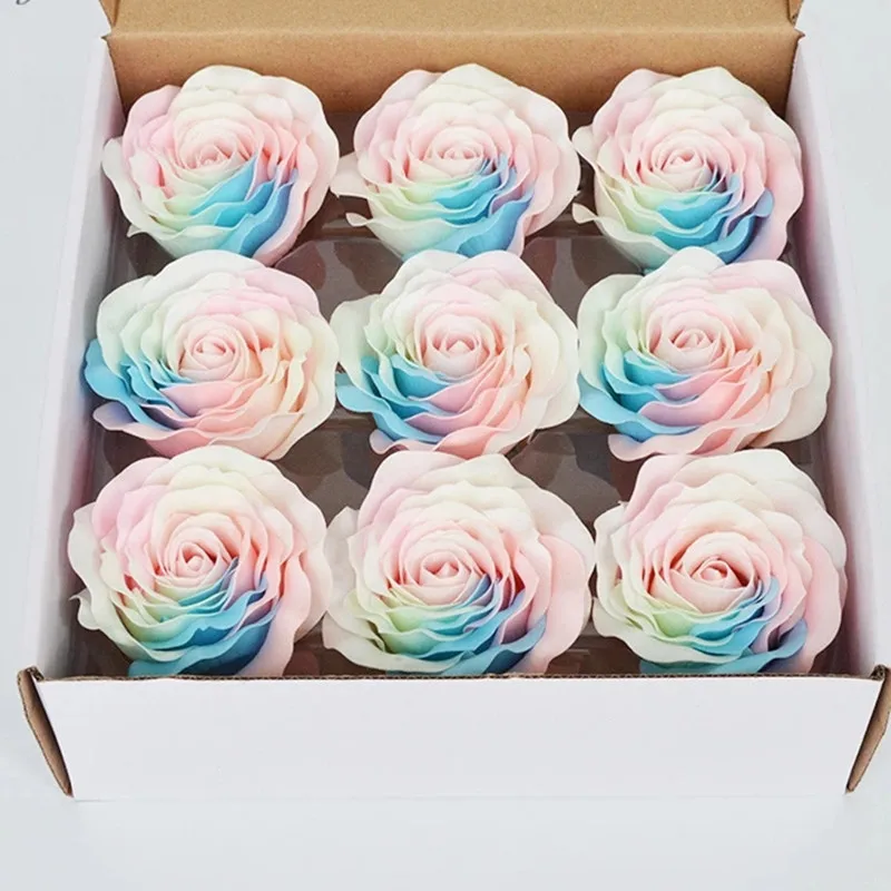 

9pcs/lot 8cm Colorful Soap Rose Flower Heads Rainbow Luminous Eternal Flower Head Creative DIY Flower Bouquet Material