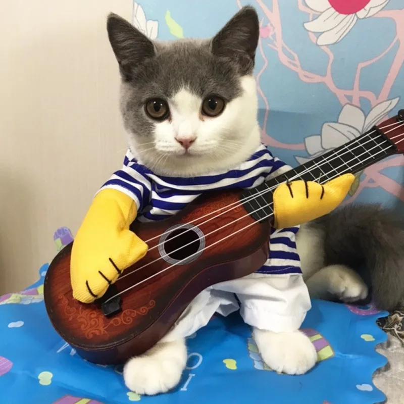 Funny Guitar Pet Dog Clothes Costume Fancy Dress Up Party Dog GIft Pet Xmas Decoration Guitarist Dressing Perform Clothes