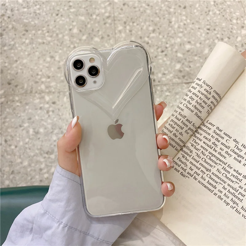 Funda de teléfono bonita con forma de corazón de amor 3D para iPhone 14, 11, 12, 13, 15, 16 Pro Max 15 Plus, funda trasera de Tpu de silicona suave