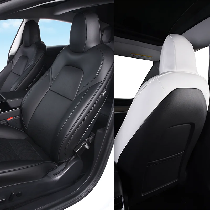 Full Set Black Car Seat Covers For Tesla Model 3 Y Four Seasons Waterproof Dirt-resistant Leather Interior Auto Accessories