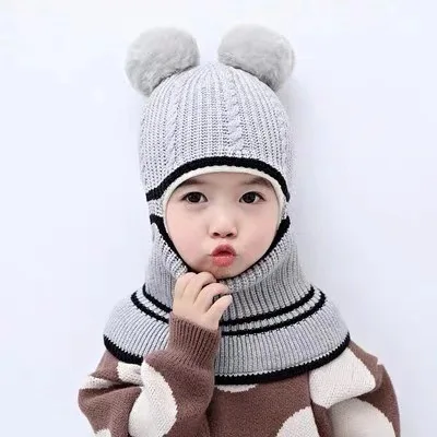 Winter Baby Hat Knit Kids Beanie Hat for Girl Boy Hats Scarf with Cute Headset Pattern Warm Scarf Velvet Lining Caps Baby Cap