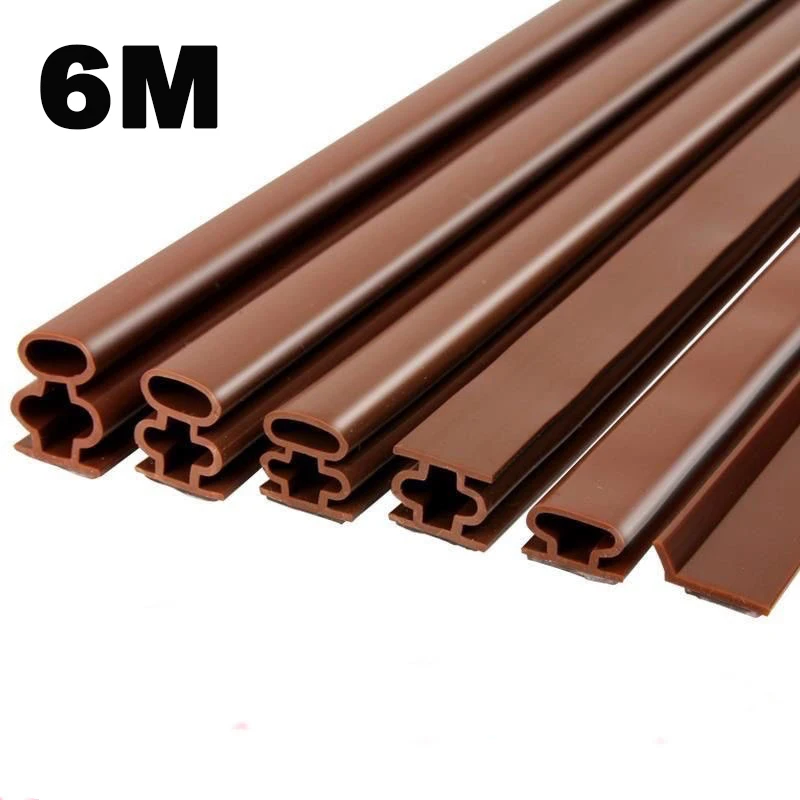 6M Silicone Rubber Sealing Strip Self Adhesive Doors Window Soundproofing Weather Stripping Gap Blocker I Type Insulation Tape