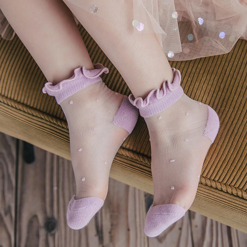 New Arrivals Spring Summer Baby Girls Lace Socks Fashion Ultra-thin Lace Invisible Kids Socks Princess Crystal Sheer Socks