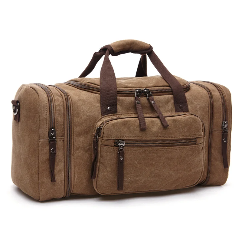 

Men Travel Bag Canvas Multifunction Leather Bags Carry on Luggage Bag Men Tote Large Capacity Utility Weekend Duffel Bag