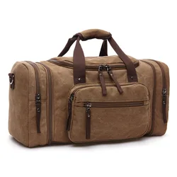 Sac de voyage en toile multifonctions pour hommes, sacs en cuir, bagage à main, fourre-tout, grande capacité, utilitaire, sac polochon de week-end