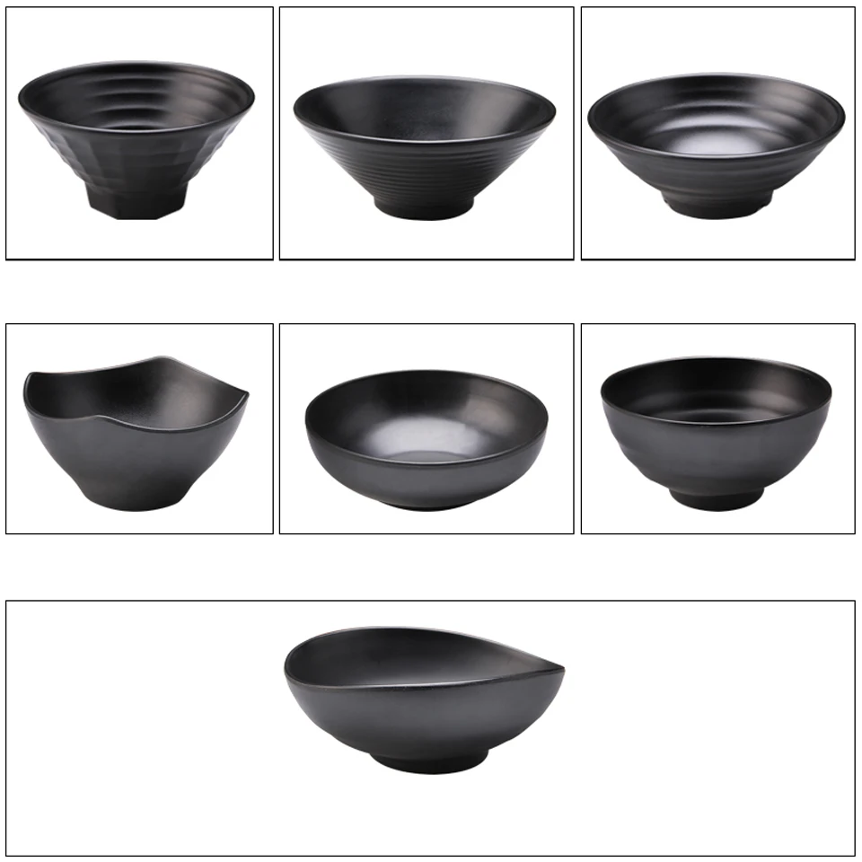 Frosted Black Melamine Noodle Bowl Restaurant Large Ramen Soup Bowl Plastic Imitation Porcelain Powder Rice Noodle Bowl