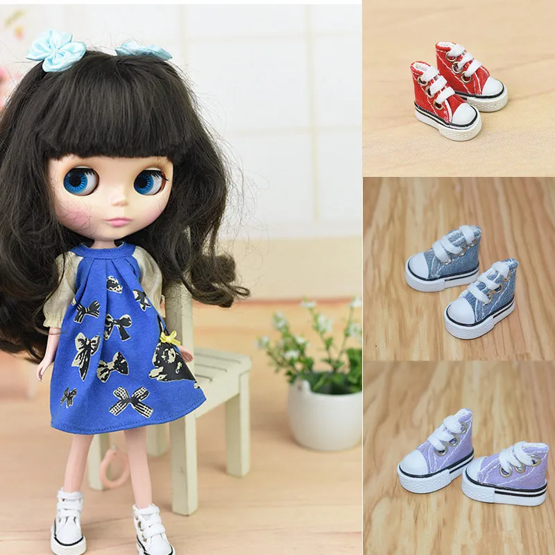 New 1 Pair Russian Doll Sneakers 3.5cm Canvas Doll Shoes for Blyth for 1/6Blyth Licca BJD Doll Accessories