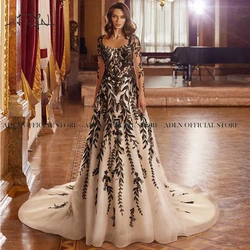 ADLN Black and White Wedding Dress Modest Long Sleeve Wedding Gown A-line Lace Bridal Dress Custom Made Backless Robe de Mariee