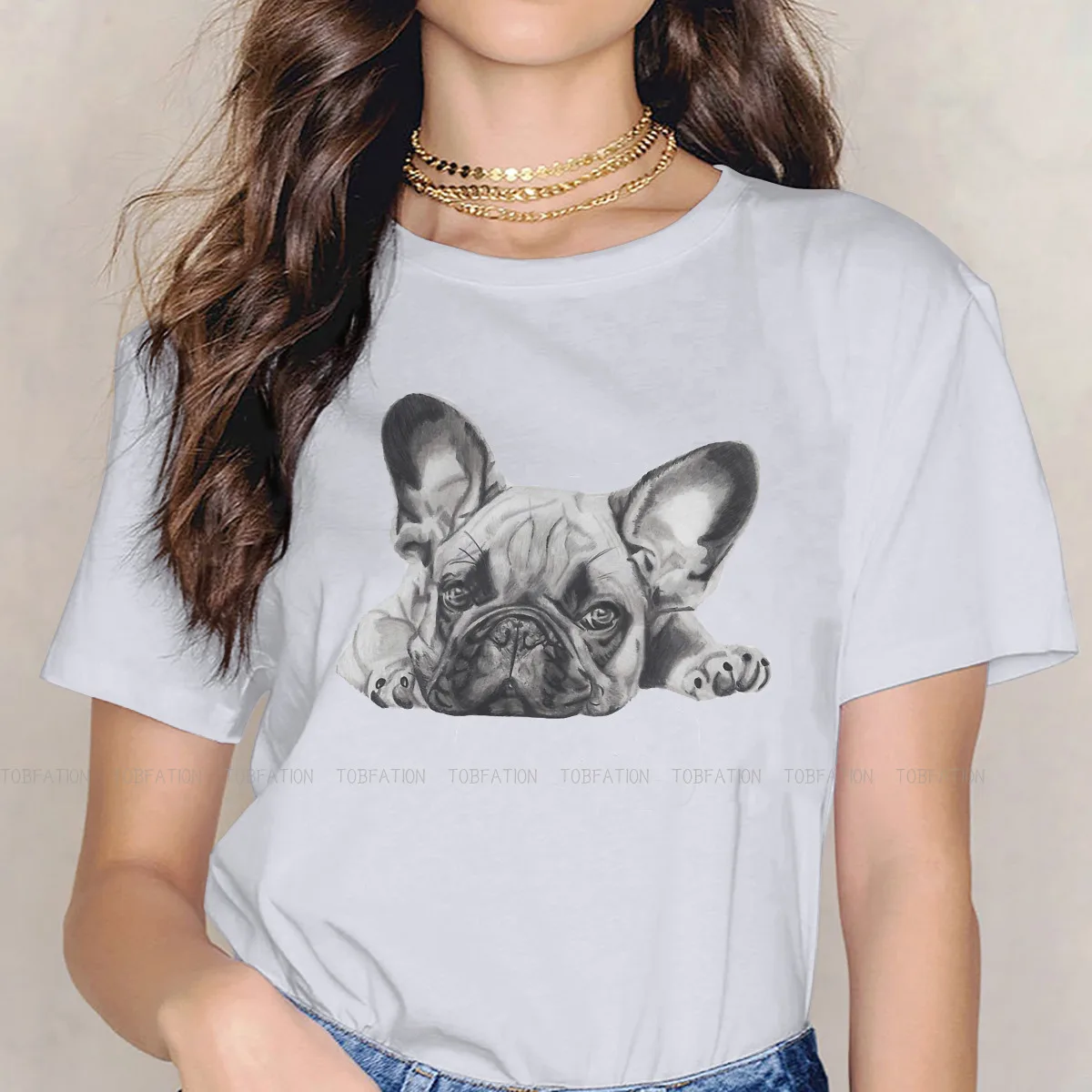 CHOP Women Clothes French Bulldog Frenchie Dog T-shirt Harajuku Vintage Female Top