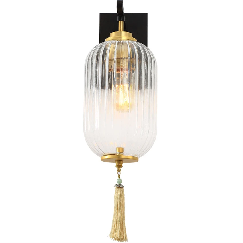 

Chinese wind transparent glass lantern wall lamps study aisle art light luxury wall sconces lights hotel aisle bedroom lighting