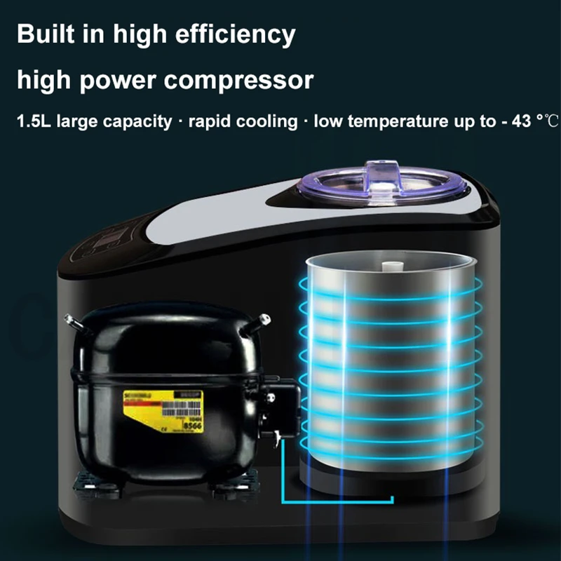 カンジミル-家庭用ミニアイスクリームメーカー、容量1.5l、140w、電気、自家製、柔らかくて硬いアイスクリーム
