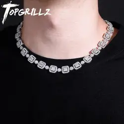 TOPGRILLZ New 12mm  Baguette&Round Necklace High Quality Iced Out Cubic Zirconia Hip Hop Fashion Jewelry Gift For Men