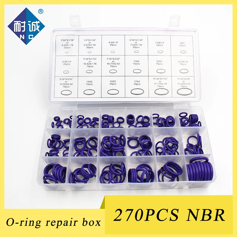 

270Pcs 18Sizes O Rings Rubber O Ring Seal Purple NBR Oring Nitrile Washer Sealing O-Rings Assortment Kit Set Gasket Box O Ring