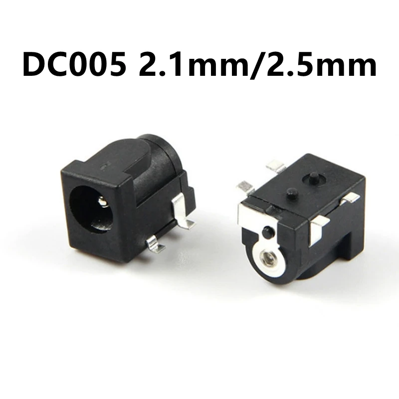 10PCS DC005 SMT DC Power Jack Socket Connector DC-050 4-pin SMD 5.5*2.1mm/2.5mm socket Round the needle Black