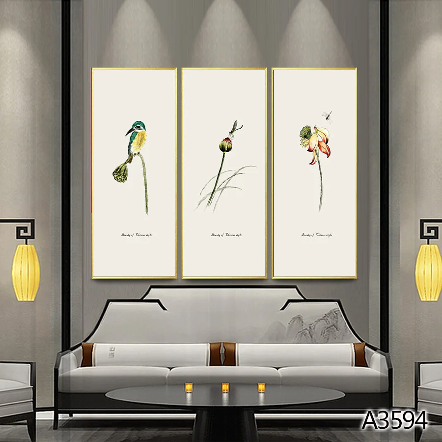 Modern Abstract Oil Painting Print on Canvas 3pcs Chinese style Lily Flower Canvas Art Printing Wall Art Picture for Home Decor