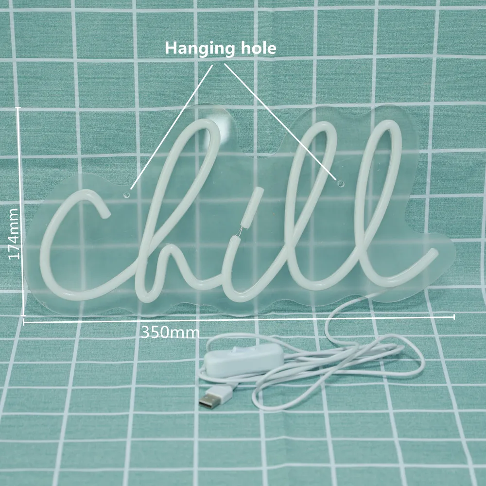 Customizable Chill Flexible Neon Sign Light Wall Decor Hanging Letter for Wedding Party Birthday Bedroom Name Logo Room Decor
