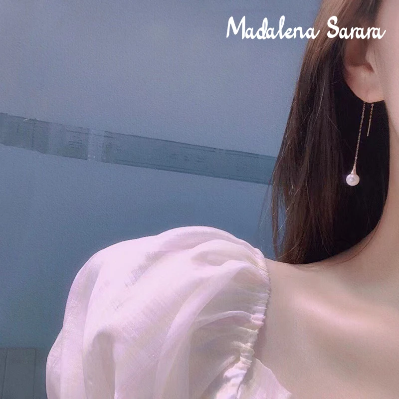 MADALENA SARARA 6-7mm AAA Freshwater Pearl Women Earrings 18K Gold Drop Line Style Au750 Women Handmade Earrings