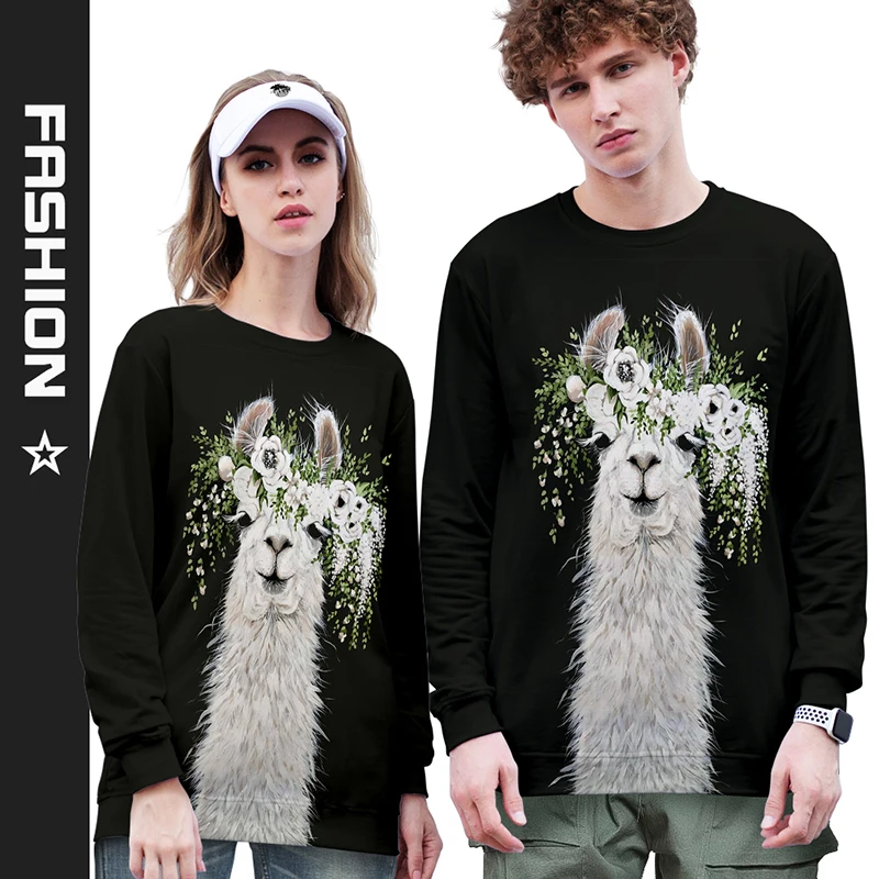 New Print Animal Funny Cartoon Alpaca 3d Hoodies Pullover Fashion Men Women Capless Sweatshirt Long Sleeve Unisex 3D Hoodie Tops