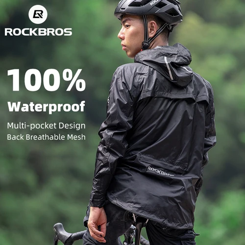ROCKBROS-chubasquero impermeable para ciclismo para hombre, chaqueta transpirable reflectante a prueba de viento con capucha, cortavientos para deportes al aire libre