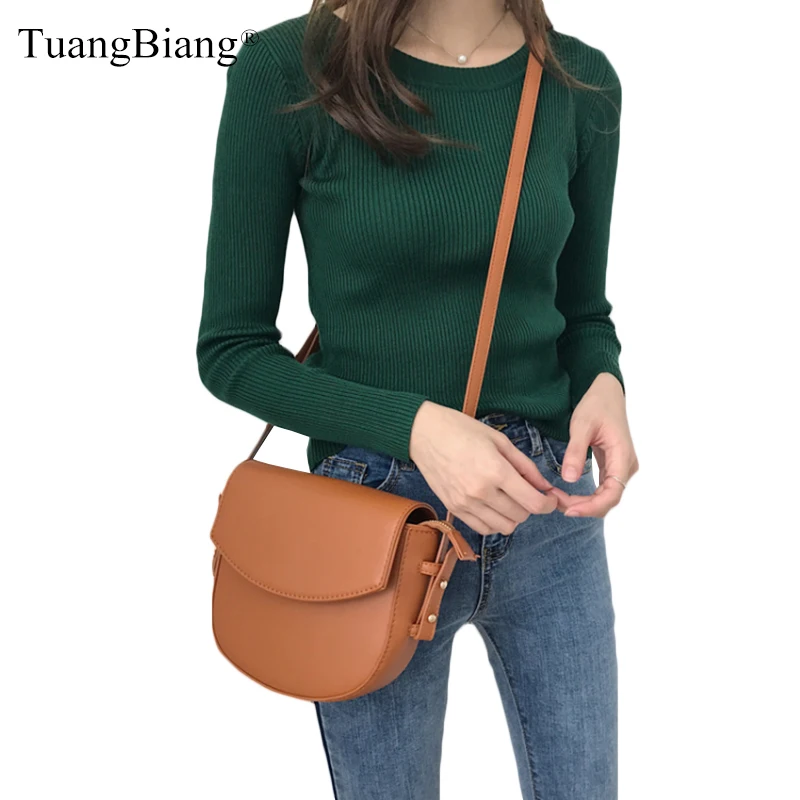 2022 Autumn Winter O-Neck Ribbed Pullover Knitted Women Long Sleeve Slim Elasticity Jumper Ladies Cotton Soft Green Sweater Tops