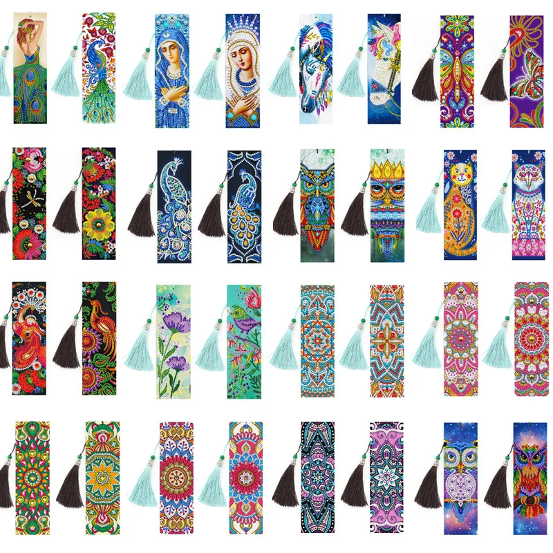 2pcs/Set 5D DIY Diamond Painting Bookmark Special Shaped Diamond Mosaic Leather Book Marks with Tassel Embroidery Cross Stitch