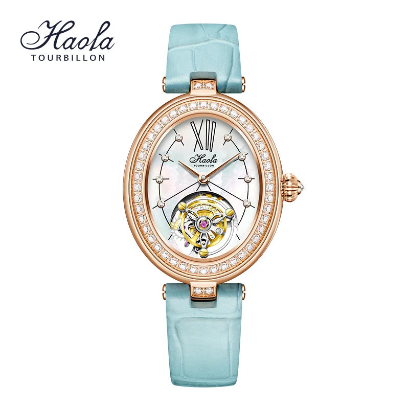 Haofa Luxury Flying Tourbillon Watches for Women Manual Mechanical Movement Watch Sapphire Oval Elegance Limited Edition 2118