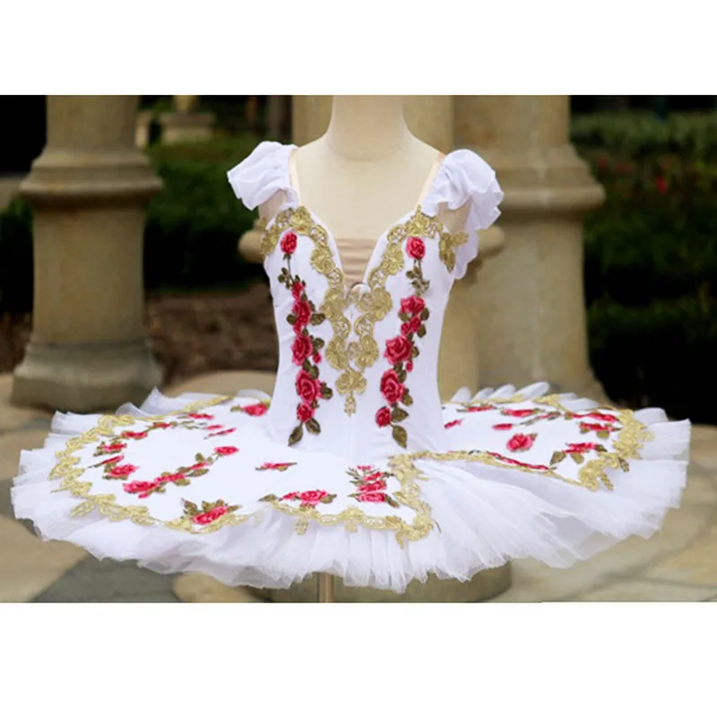 

Customized The Awakening of Flora Balet Tutus,White Sylvia Passe Solo Dancing Ballet Dresses Red Flower Decoration