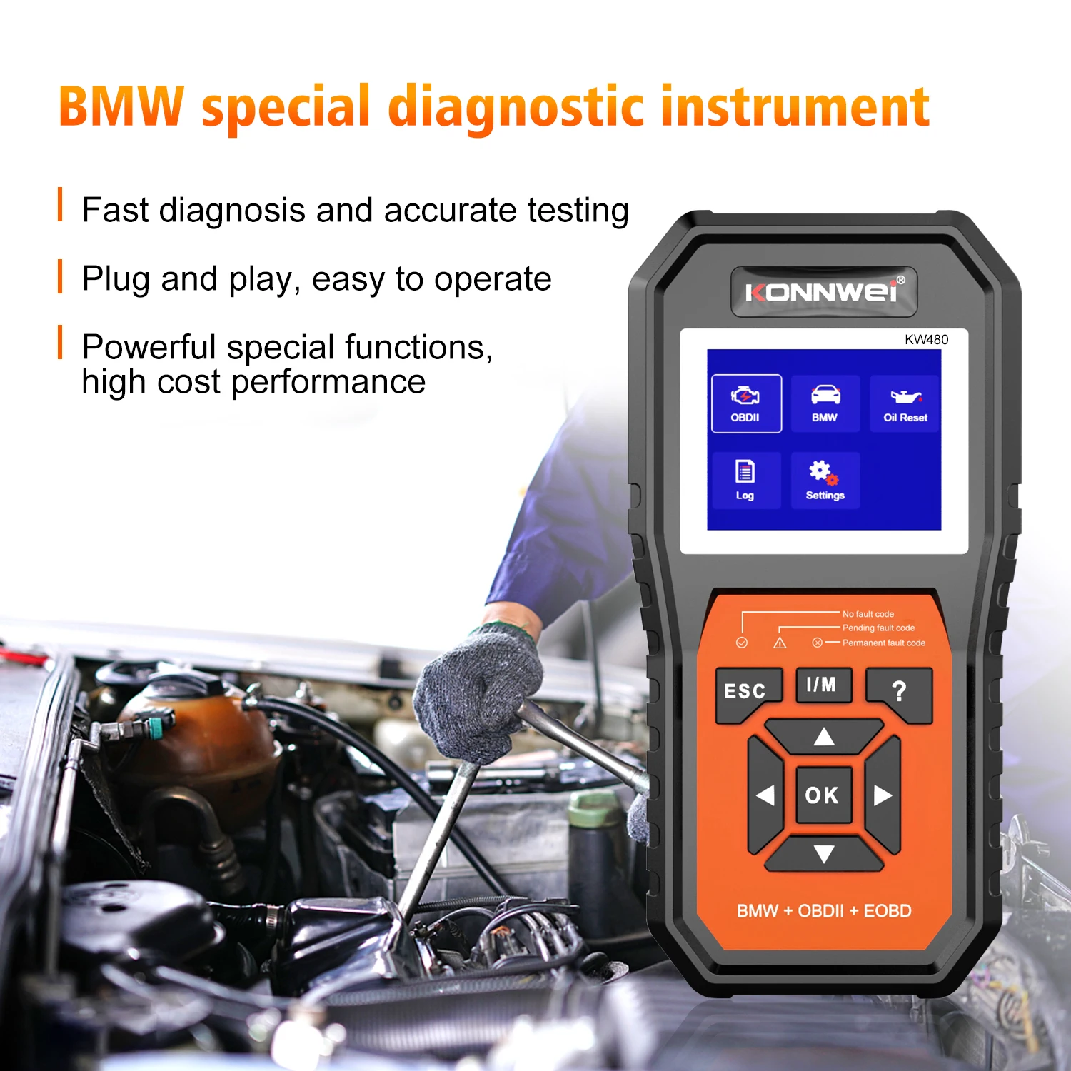 Professional OBD2 Scanner Automotive KW480 OBD II Diagnostic Scanner Tool OBD &EOBD Code Reader for BMW ABS Brake Gearbox Airbag