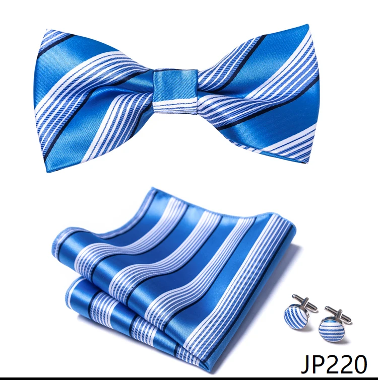 Great Quality Silver Office Butterfly Hanky Cufflink Set Bowtie For Men Geometric Hombre Formal Clothing