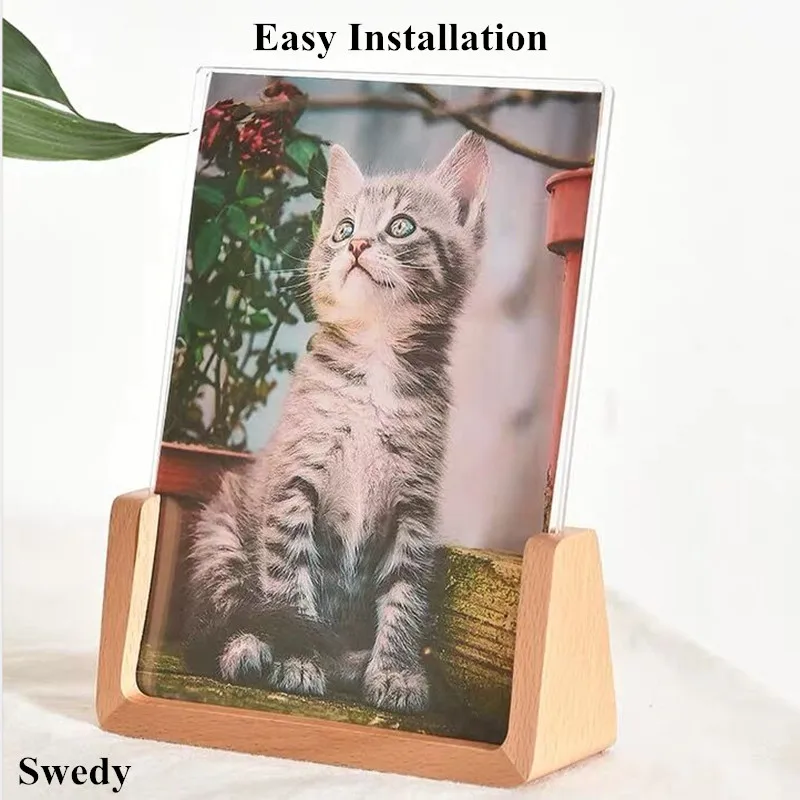 10 Inch Acrylic Sign Holder Stand Restaurant Table Number Menu Paper Holder Wooden Photo Picture Poster Frame