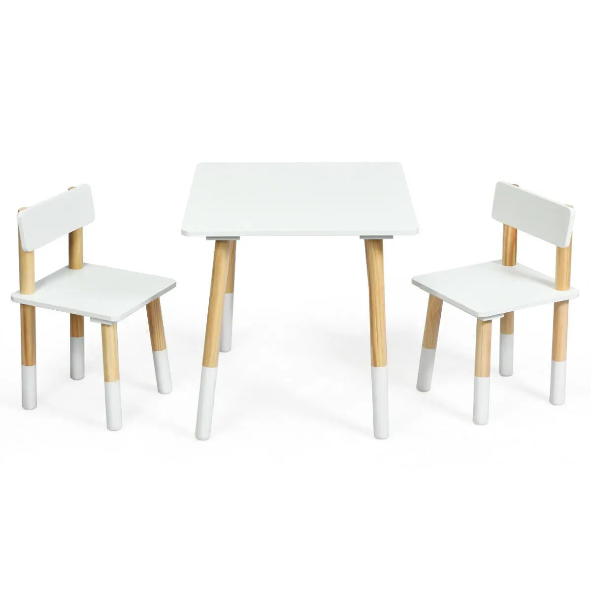 Kids Wooden Table & 2 Chairs Set Children Activity Table Set for Playing Eating  HW64427WH