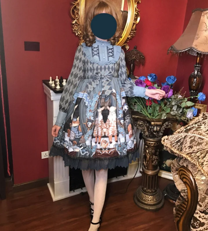 Lolita Jurk Leuke Printing Vintage Paleis Kant Zomer Chiffon Hoge Taille Victoriaanse Jurk Kawaii Meisje Gothic Lolita Loli Cos