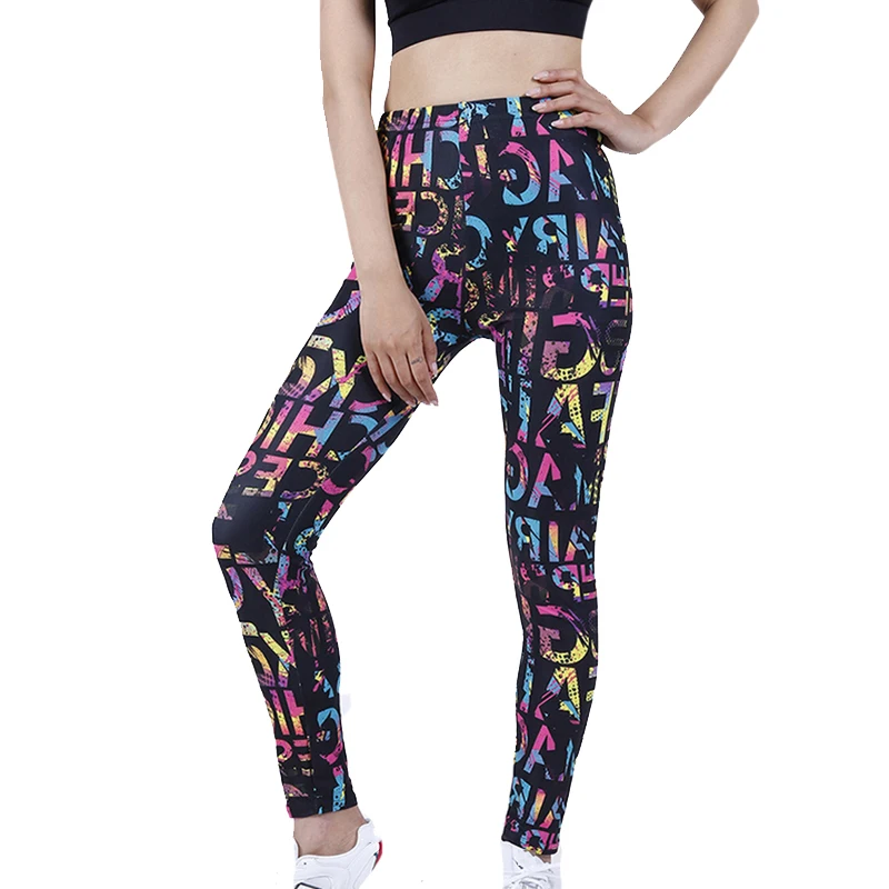 Cuhakci sexy mulher legging colorido carta impressão fitness leggin moda magro legins cintura alta empurrar para cima calças treino sem costura