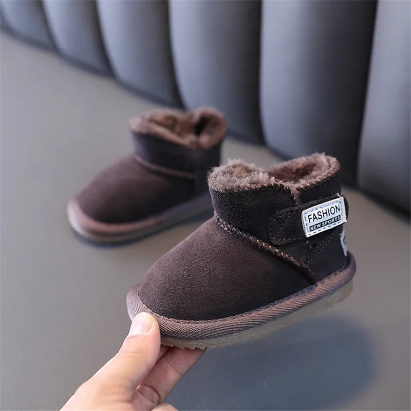 2024 New Winter Baby Boots Genuine Leather Warm Plush Cotton Little Kids Shoes Non-slip Fashion Toddler Boys Girls Snow Boots