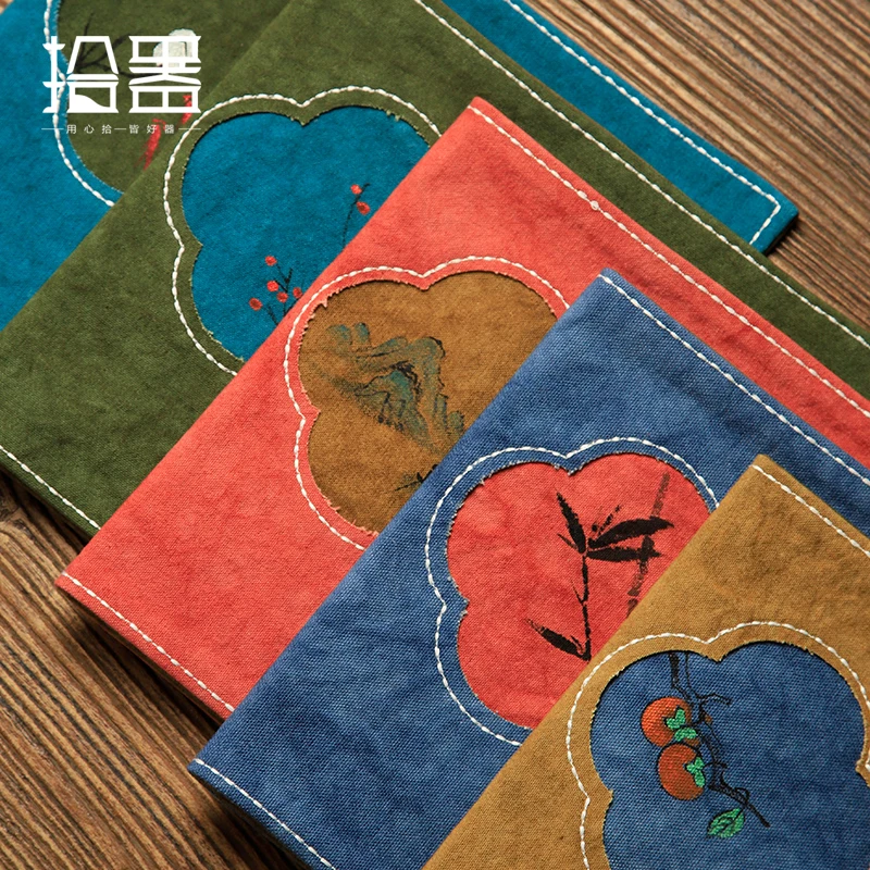 Hand tie dyed tea mat hand painted Chinese cotton hemp tea mat table flag dry bubble tea towel tea tray table mat accessories
