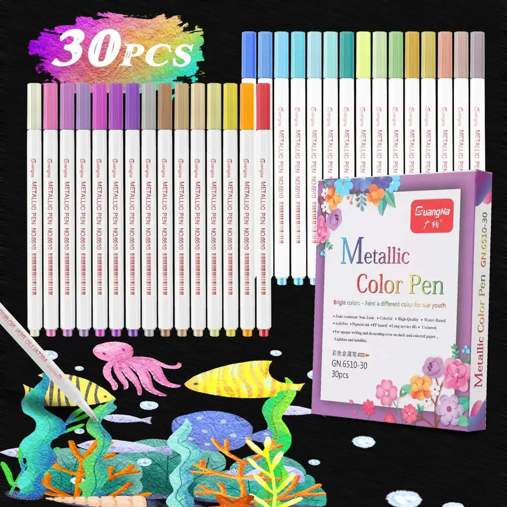 

30 Colours Metallic Marker Pens For Glass Paint Rock Painting Stone DIY Card Making Plastic Pottery Wood Metal Surface