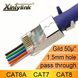 Xintylink Mới CAT8 CAT7 CAT6A Rj45 Cổng Kết Nối 50U RJ 45 Ethernet Cáp Cắm Mạng SFTP FTP Che Chắn Khoét Lỗ 1.5Mm đi Qua