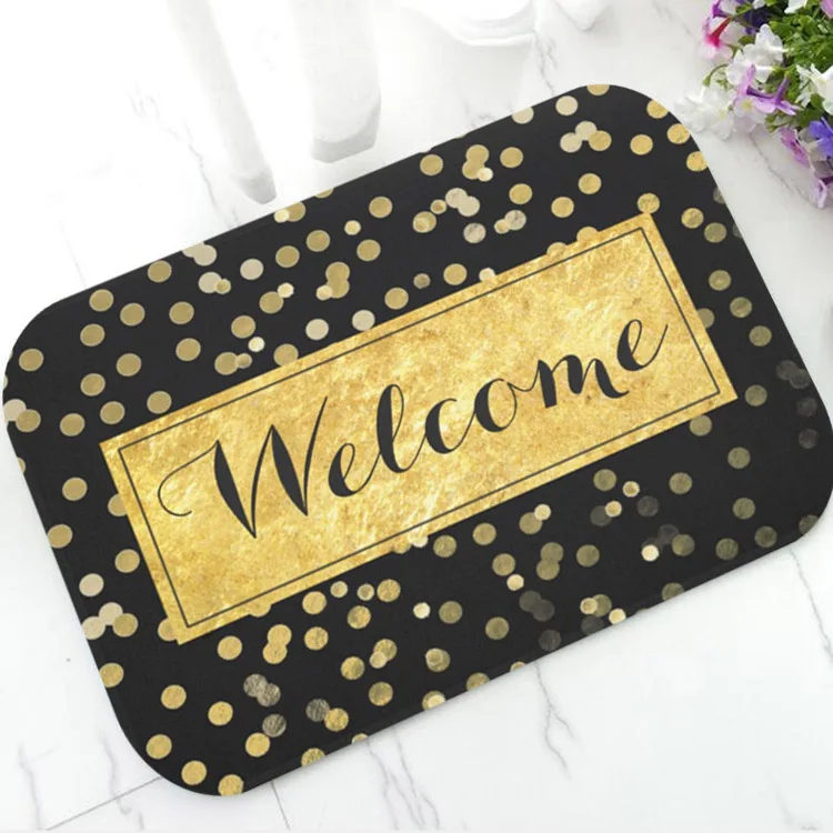 Elegant Chic Black Faux Gold Polka Dots Door Mat for Bathroom Kitchen Non Slip Glitter Sparkles Chevrons Floor Rug Carpet Decor