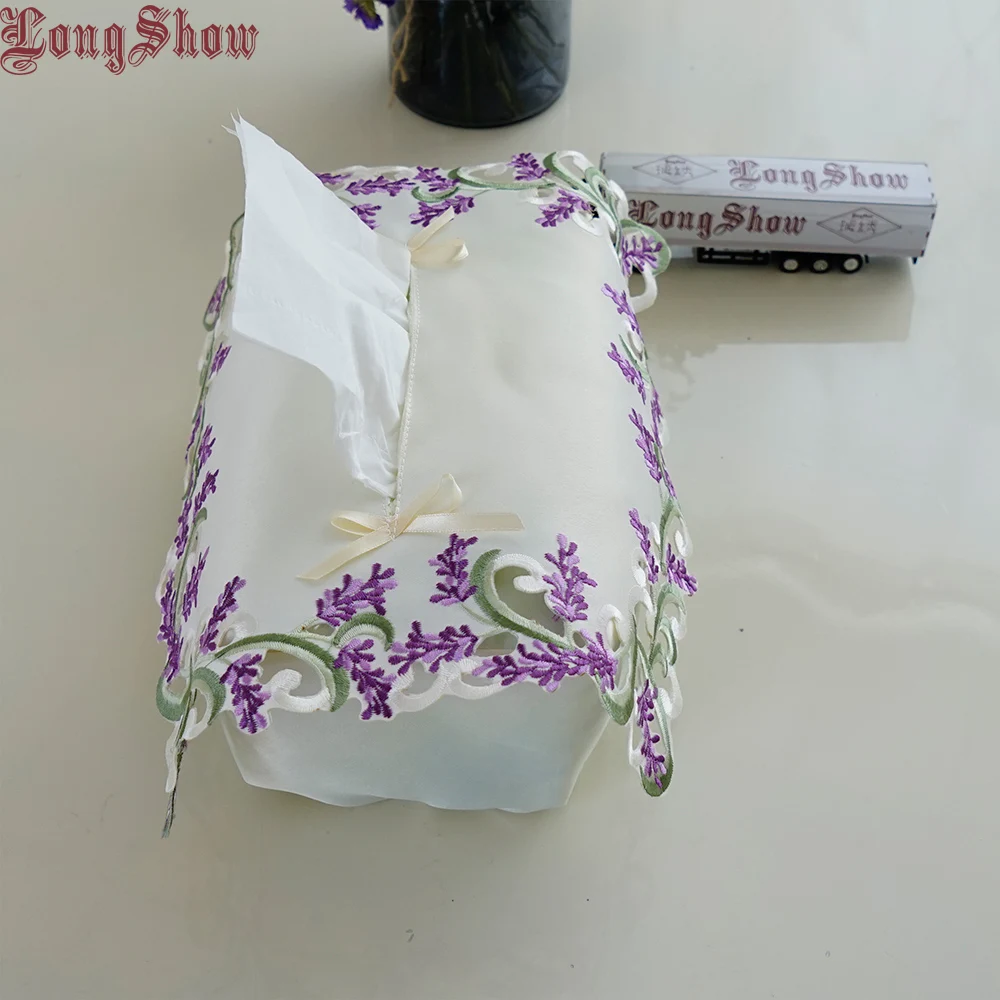 Creative Original Lavender Design Home Hotel Table Decorative Embroidered Lace Large Tissue Box Case Cover